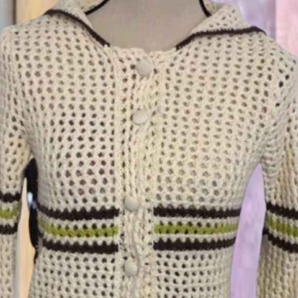 Banana Republic Ivory Cream Long Sleeve Stripe Cardigan Sweater Top - Picture 2 of 9